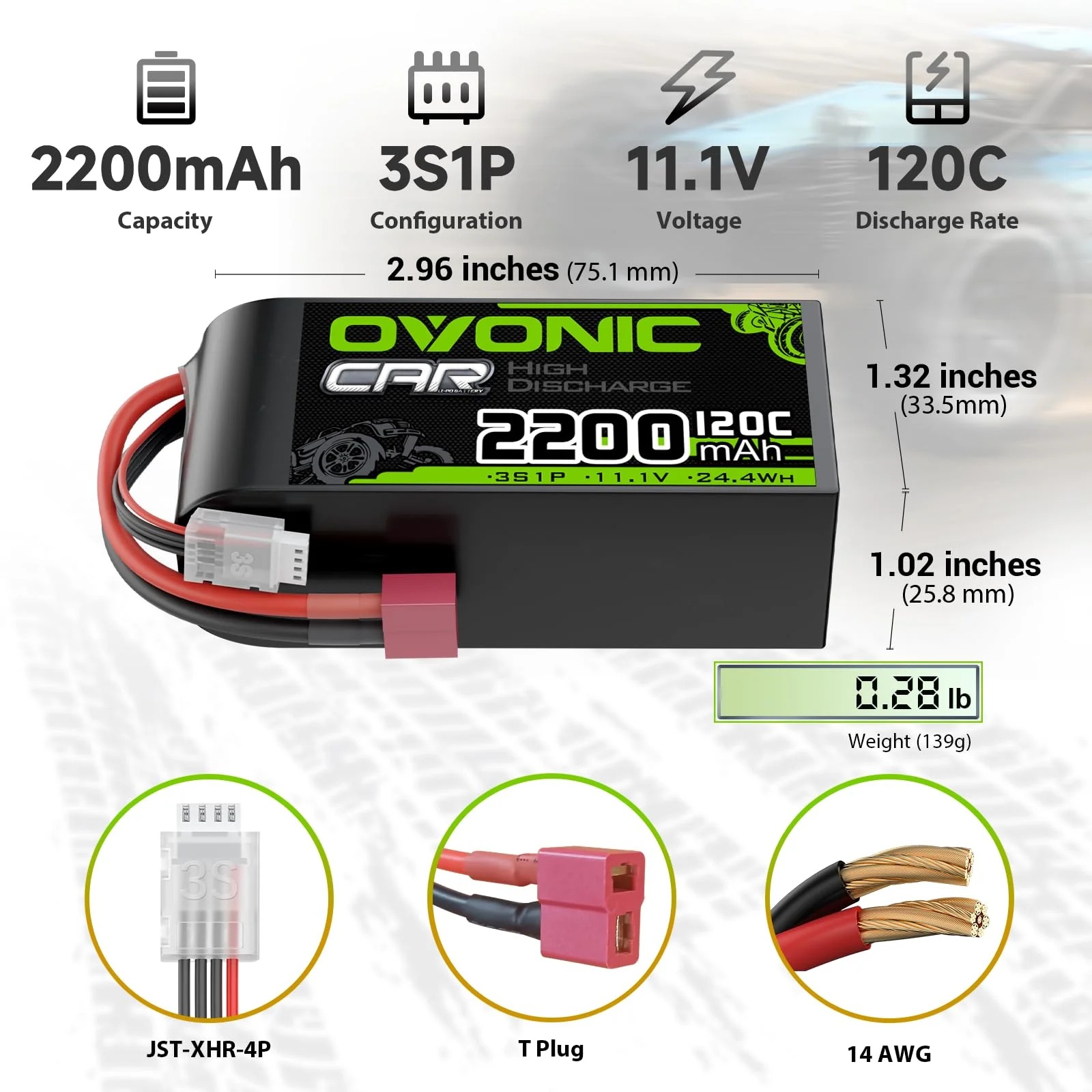 Rc Hobby Grade Truck - แบตเตอรี่ OVONIC 3S LiPo แบบสั้น 11.1V